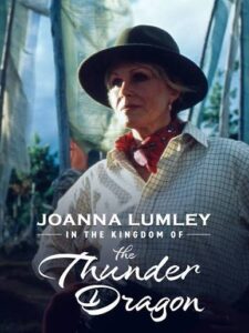 Book cover showing Joanna Lumley in a wide-brimmed hat with a red scarf; title The Thunder Dragon.