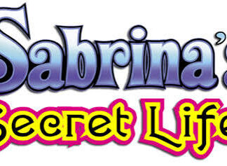 Logo for 'Sabrina's Secret Life' with blue-gradient 'Sabrina's' above and yellow-outlined, pink-shadow 'Secret Life' text